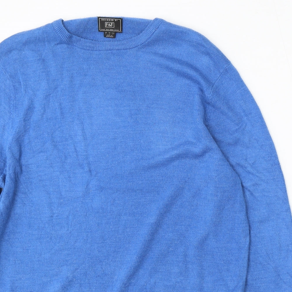 F&F Womens Blue Round Neck Polyester Pullover Jumper Size L