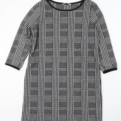 TU Womens Black Round Neck Plaid Polyester Pullover Jumper Size 12