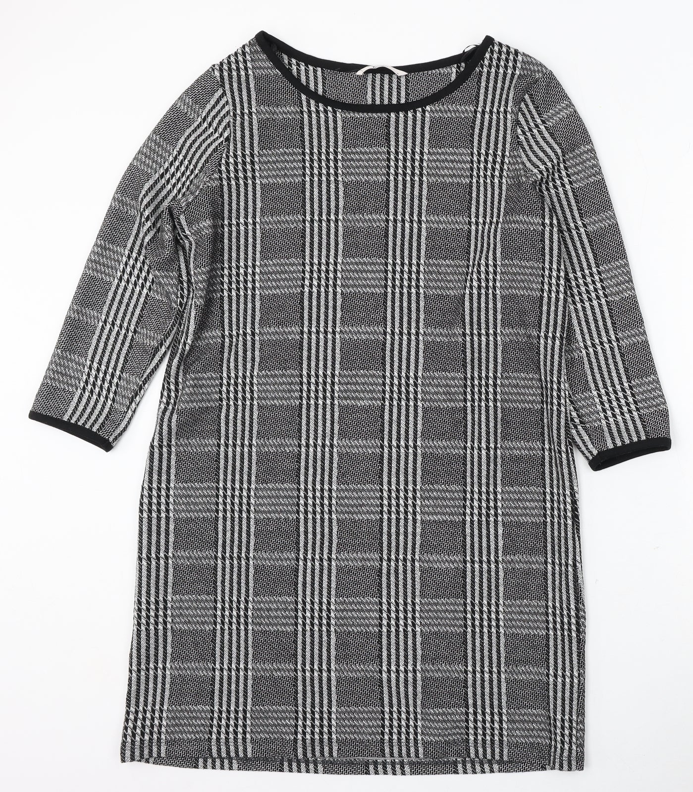TU Womens Black Round Neck Plaid Polyester Pullover Jumper Size 12
