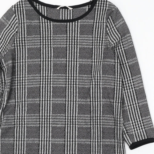 TU Womens Black Round Neck Plaid Polyester Pullover Jumper Size 12