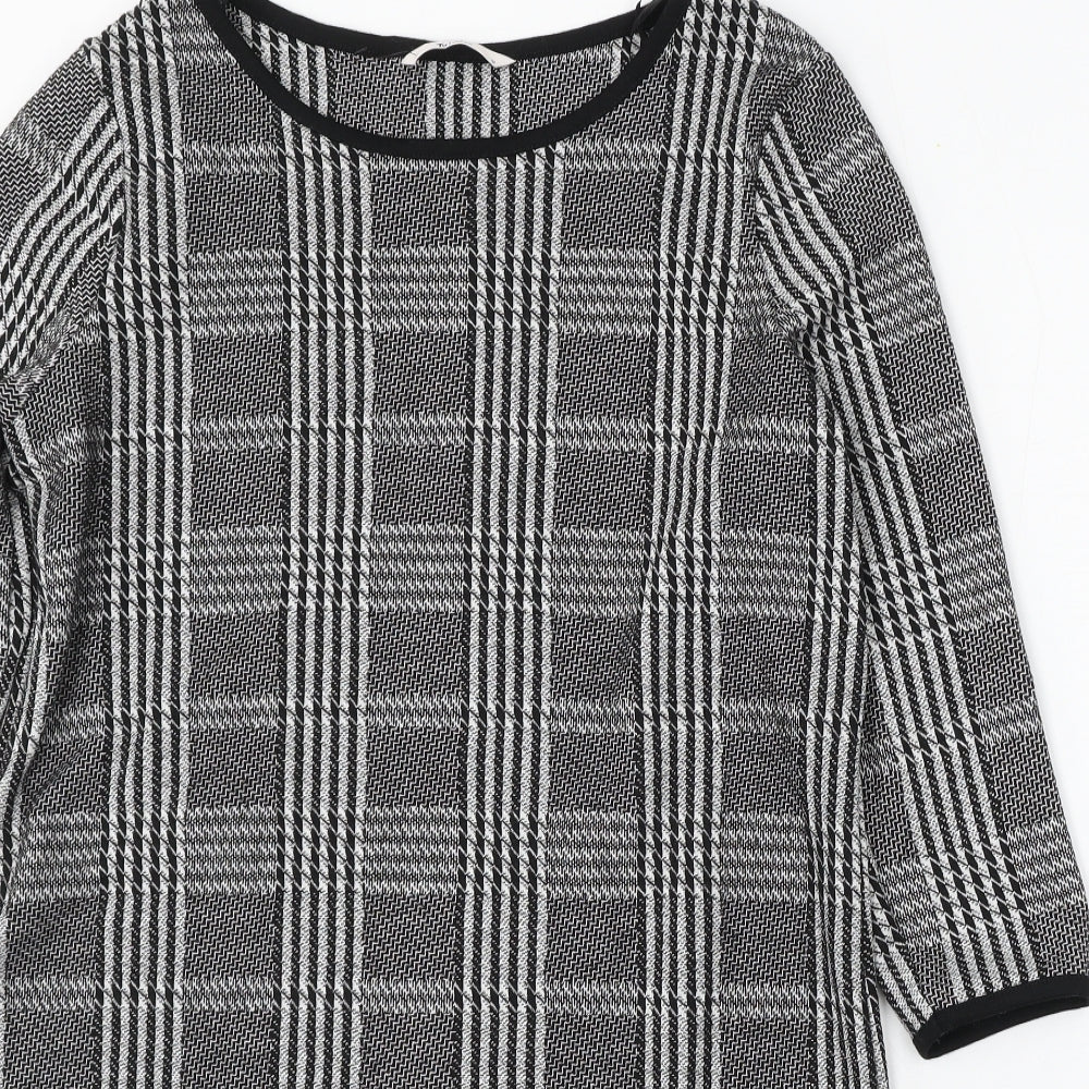 TU Womens Black Round Neck Plaid Polyester Pullover Jumper Size 12