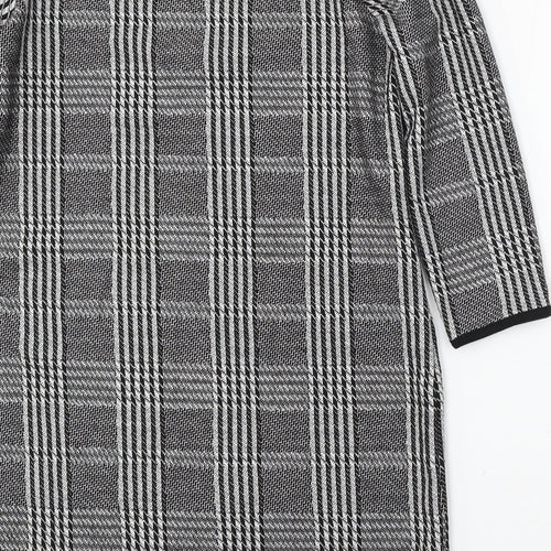 TU Womens Black Round Neck Plaid Polyester Pullover Jumper Size 12