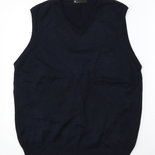 BHS Mens Blue V-Neck Acrylic Vest Jumper Size S