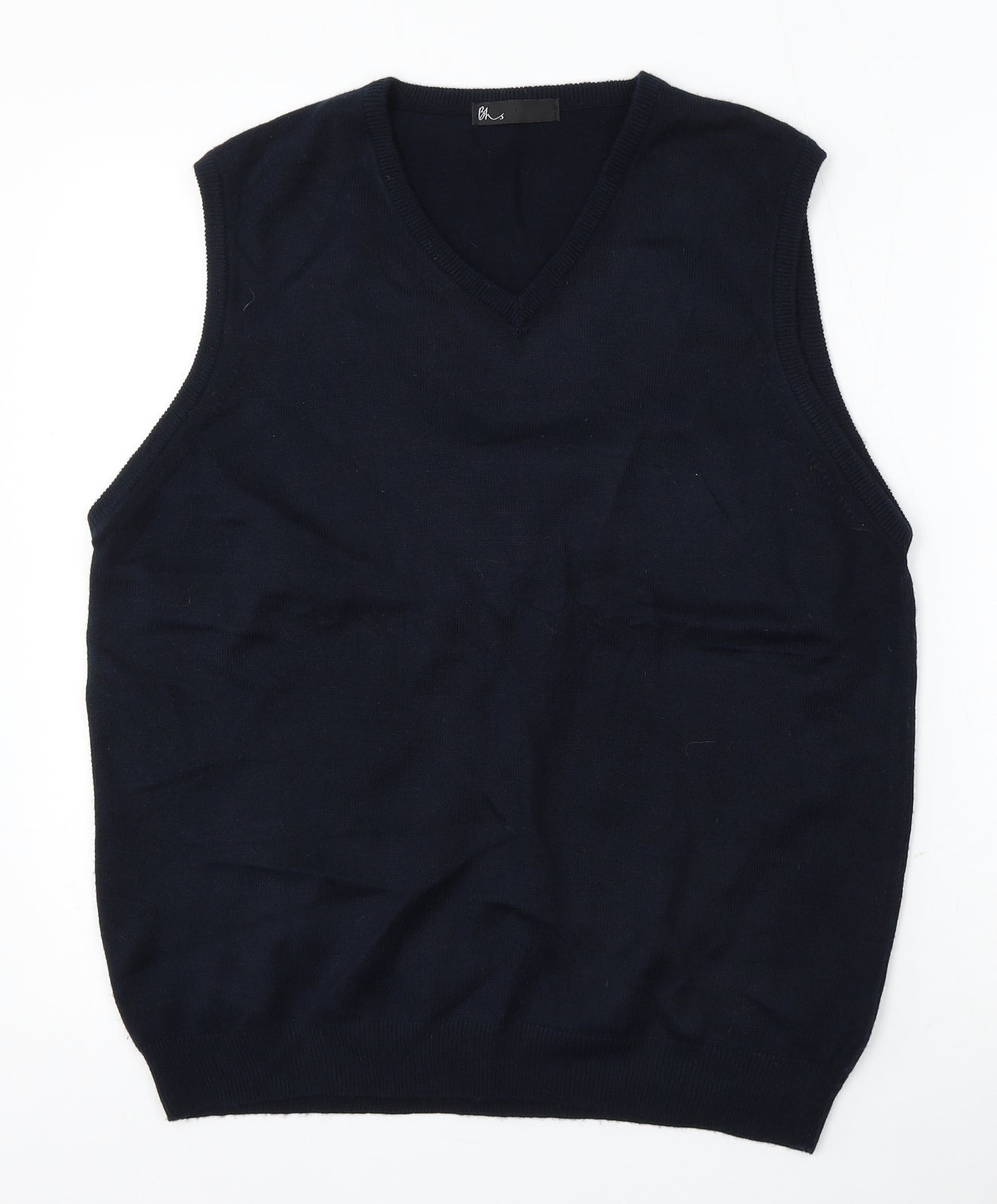 BHS Mens Blue V-Neck Acrylic Vest Jumper Size S