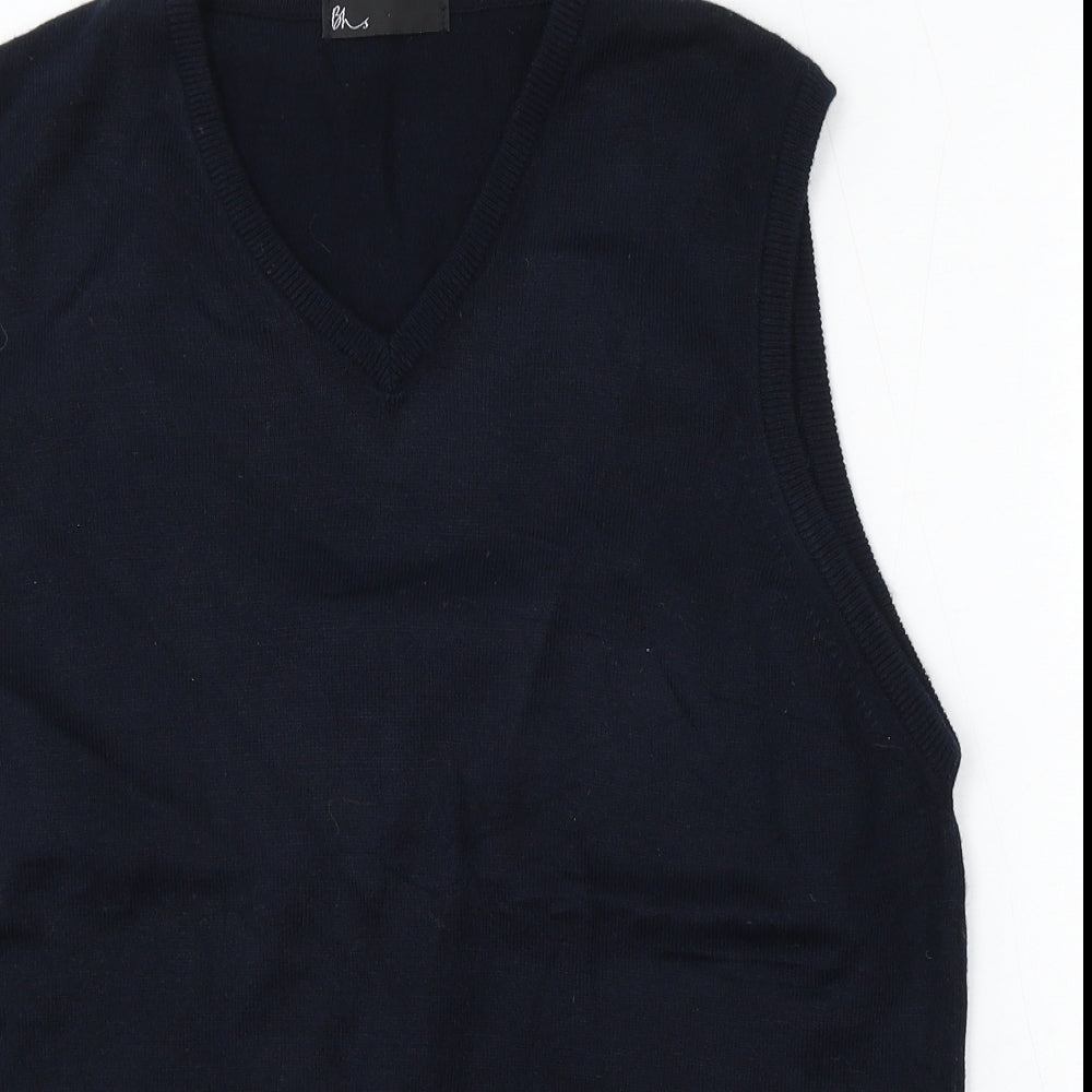 BHS Mens Blue V-Neck Acrylic Vest Jumper Size S