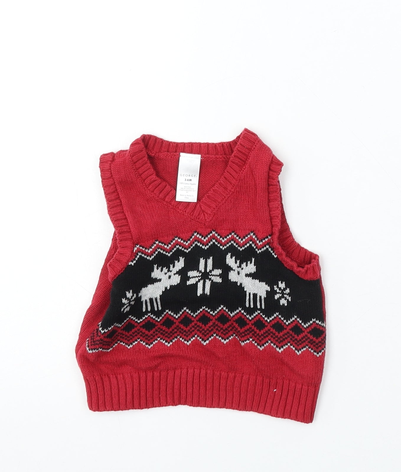 George Boys Red Cotton Vest Jumper Size 3-6 Months