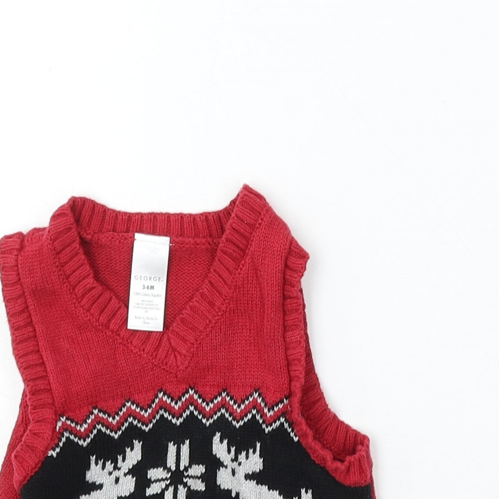 George Boys Red Cotton Vest Jumper Size 3-6 Months