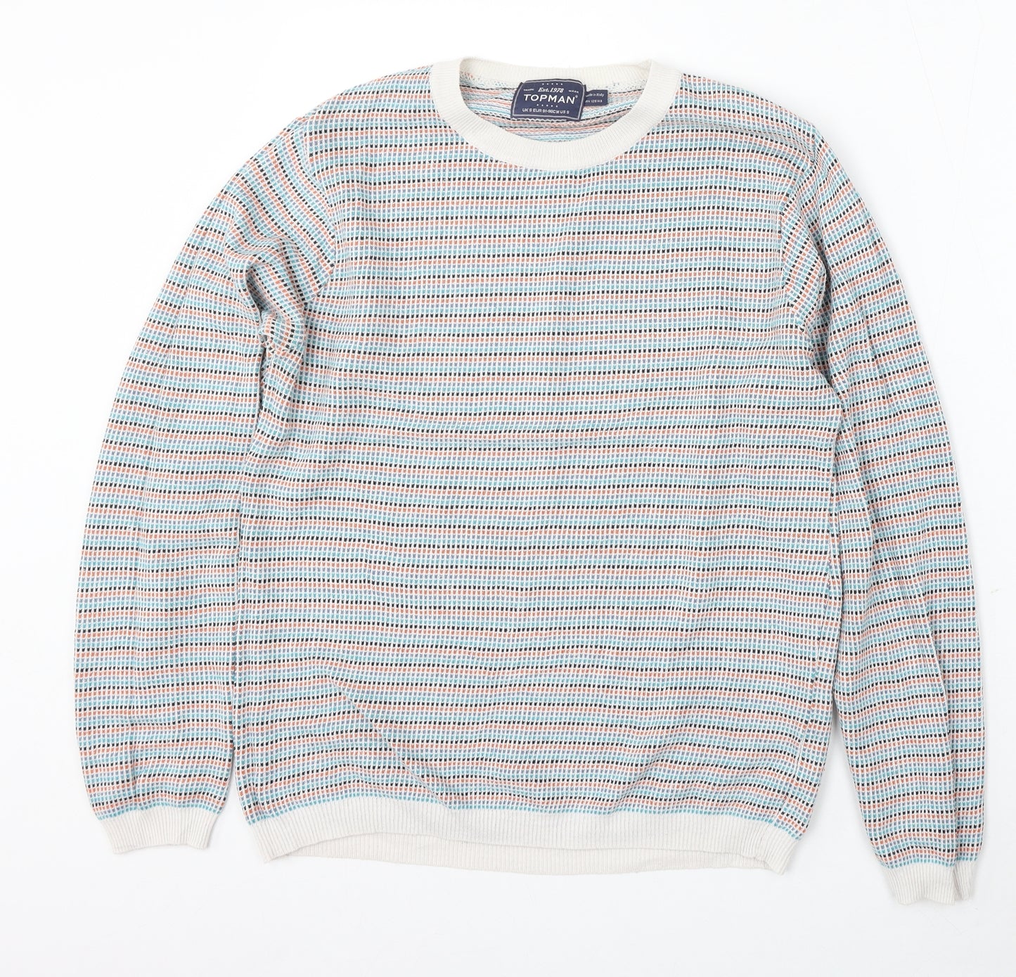 Topman Mens Multicoloured Round Neck Geometric Cotton Pullover Jumper Size S