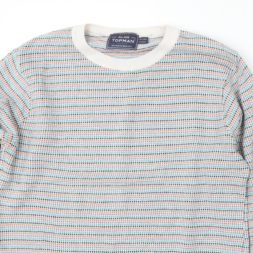 Topman Mens Multicoloured Round Neck Geometric Cotton Pullover Jumper Size S