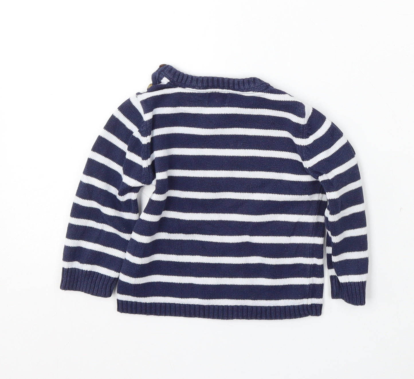 John Lewis Boys Blue Striped Cotton Pullover Jumper Size 9-12 Months