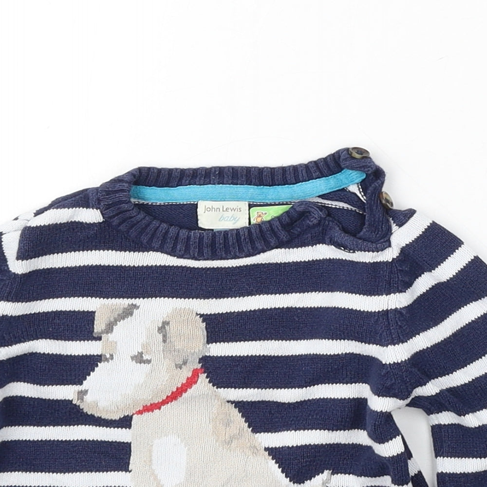 John Lewis Boys Blue Striped Cotton Pullover Jumper Size 9-12 Months