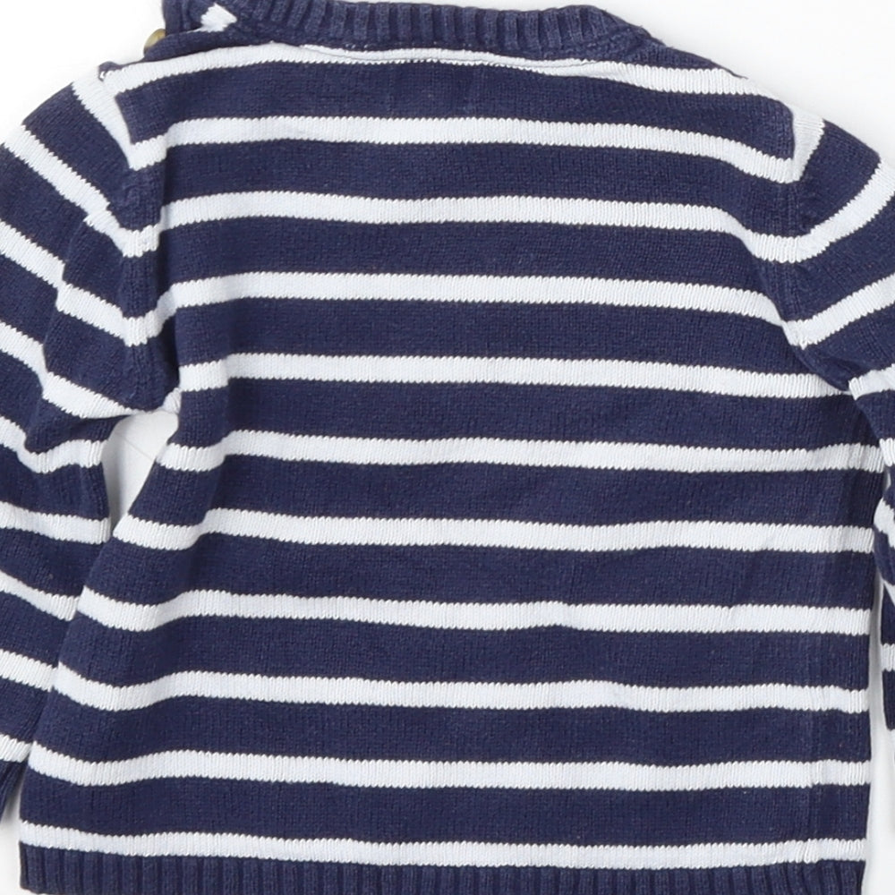 John Lewis Boys Blue Striped Cotton Pullover Jumper Size 9-12 Months