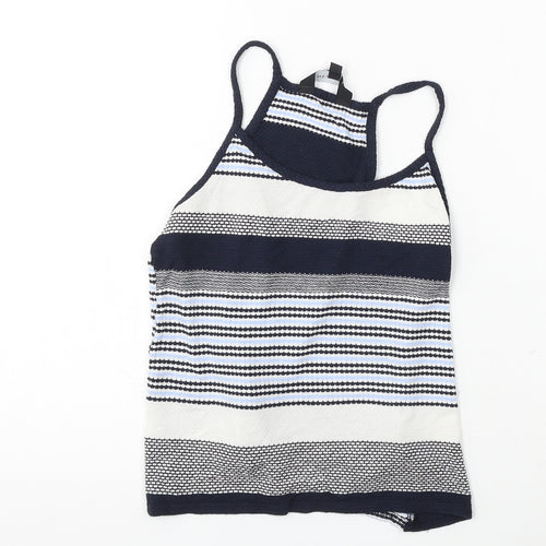 New Look Womens Blue Geometric Viscose Camisole Tank Size 10 Round Neck