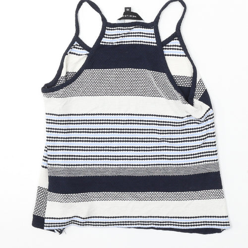 New Look Womens Blue Geometric Viscose Camisole Tank Size 10 Round Neck