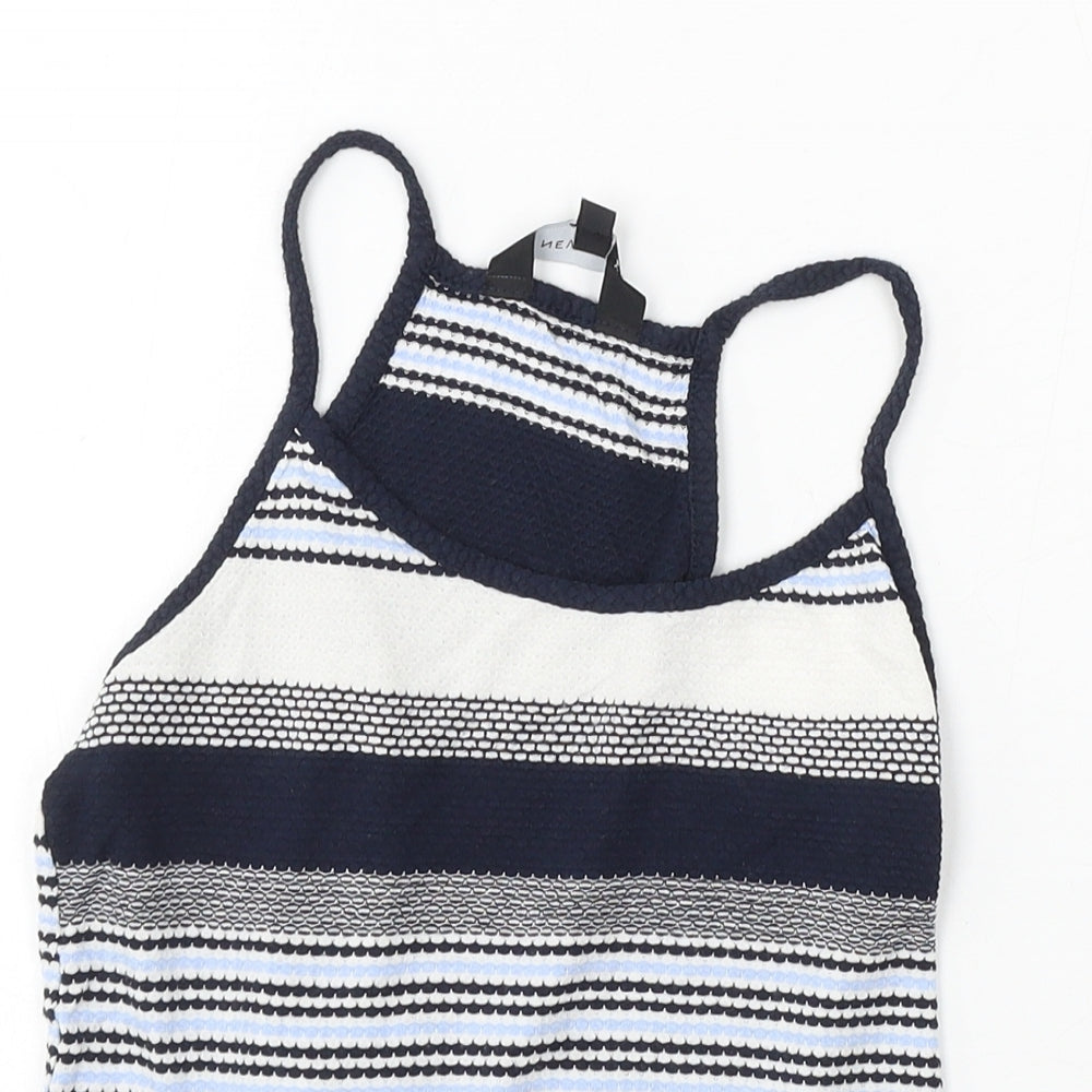 New Look Womens Blue Geometric Viscose Camisole Tank Size 10 Round Neck