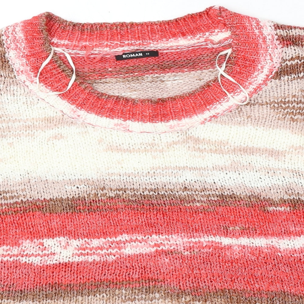 Roman Womens Multicoloured Round Neck Striped Acrylic Pullover Jumper Size 12