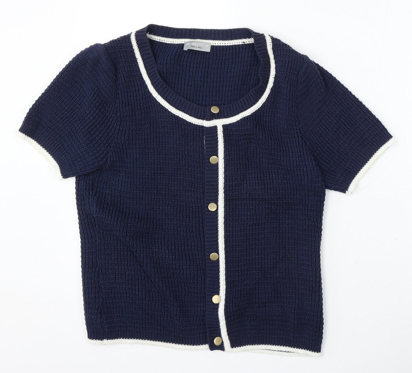 Per Una Womens Blue Round Neck Cotton Cardigan Jumper Size M