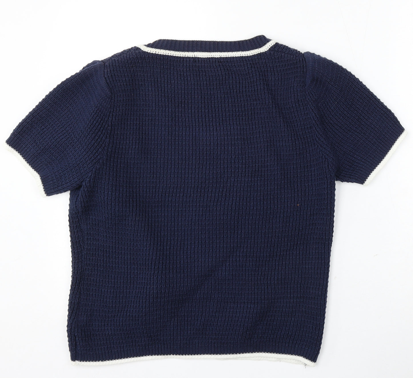 Per Una Womens Blue Round Neck Cotton Cardigan Jumper Size M