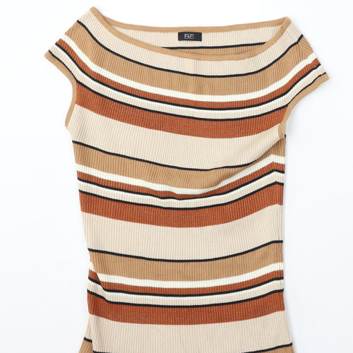 F&F Womens Multicoloured Round Neck Striped Acrylic Vest Jumper Size 14