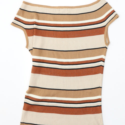 F&F Womens Multicoloured Round Neck Striped Acrylic Vest Jumper Size 14