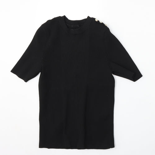 Preworn Womens Black Round Neck Polyester Pullover Jumper Size S