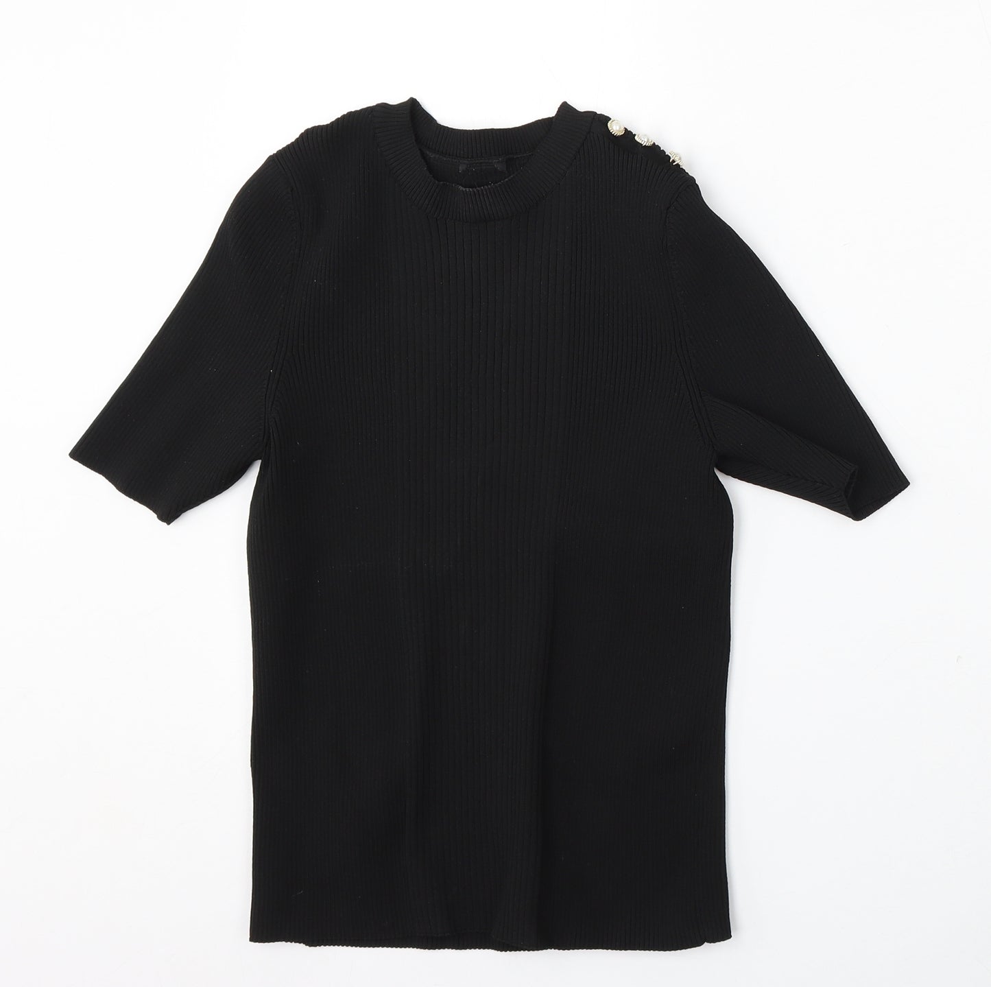 Preworn Womens Black Round Neck Polyester Pullover Jumper Size S