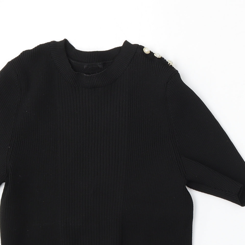 Preworn Womens Black Round Neck Polyester Pullover Jumper Size S