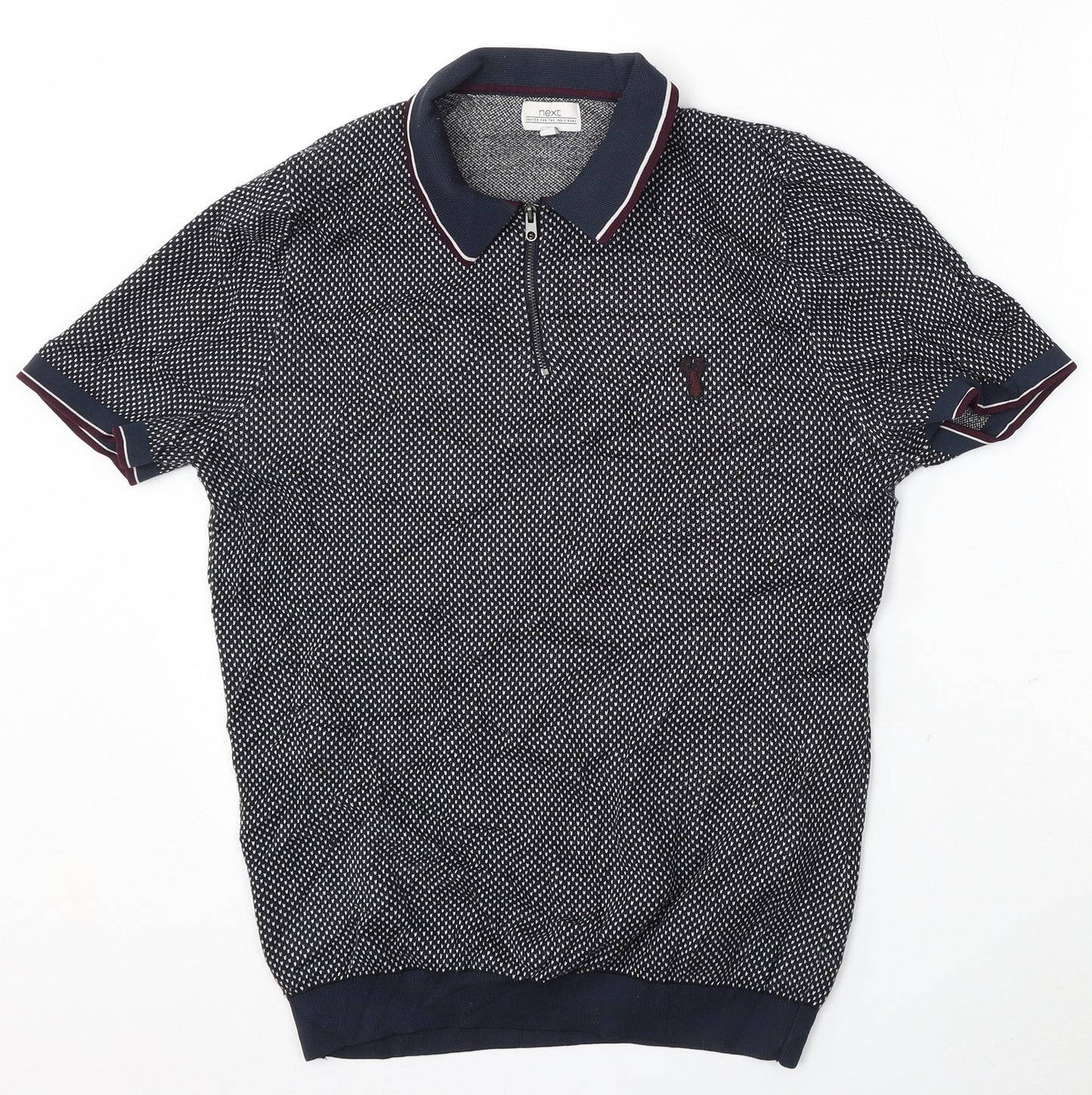 NEXT Mens Blue Geometric Cotton Polo Size S Collared Button