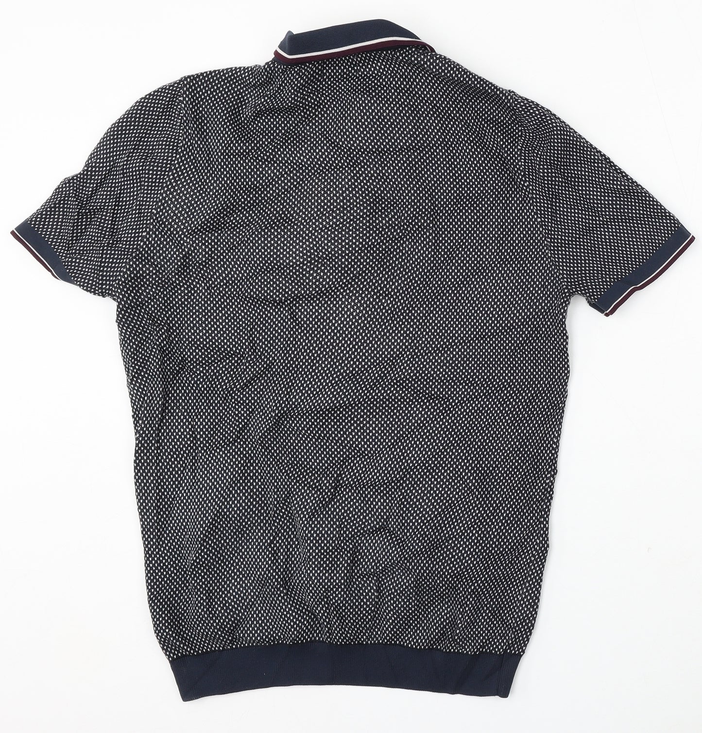 NEXT Mens Blue Geometric Cotton Polo Size S Collared Button