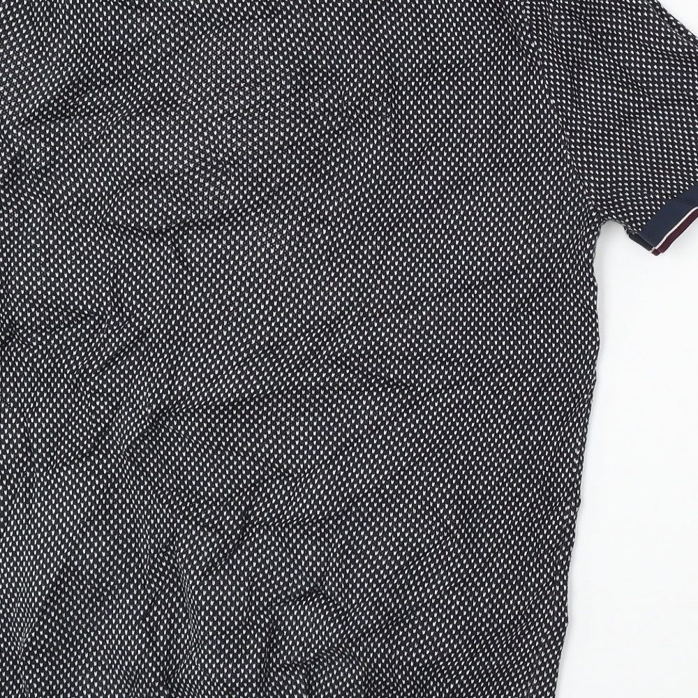 NEXT Mens Blue Geometric Cotton Polo Size S Collared Button