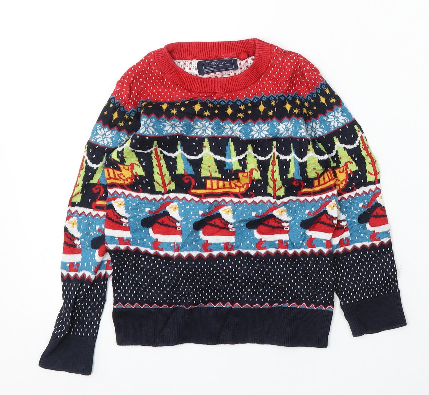 NEXT Boys Multicoloured Round Neck Geometric Cotton Pullover Jumper Size 4 Years