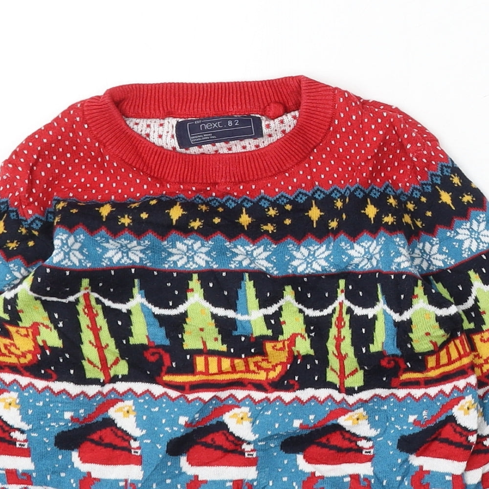 NEXT Boys Multicoloured Round Neck Geometric Cotton Pullover Jumper Size 4 Years