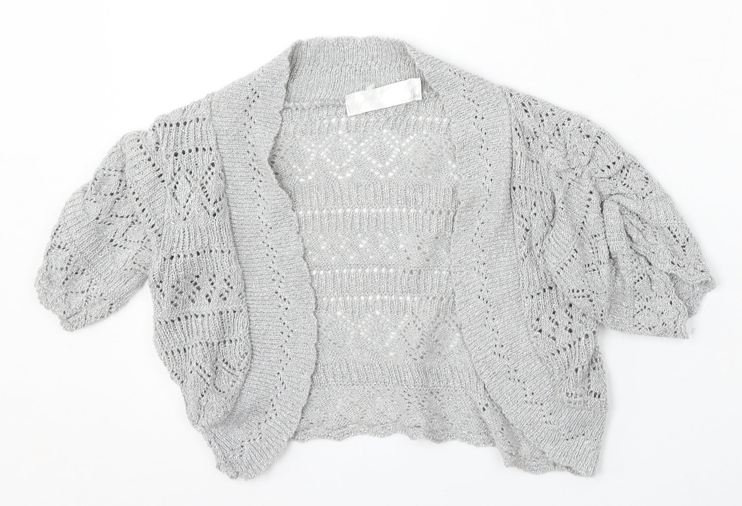 Internacionale Womens Silver V-Neck Cotton Cardigan Jumper Size 12