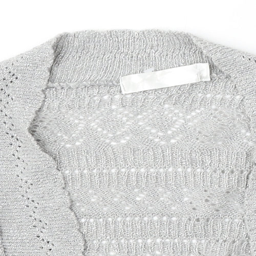 Internacionale Womens Silver V-Neck Cotton Cardigan Jumper Size 12