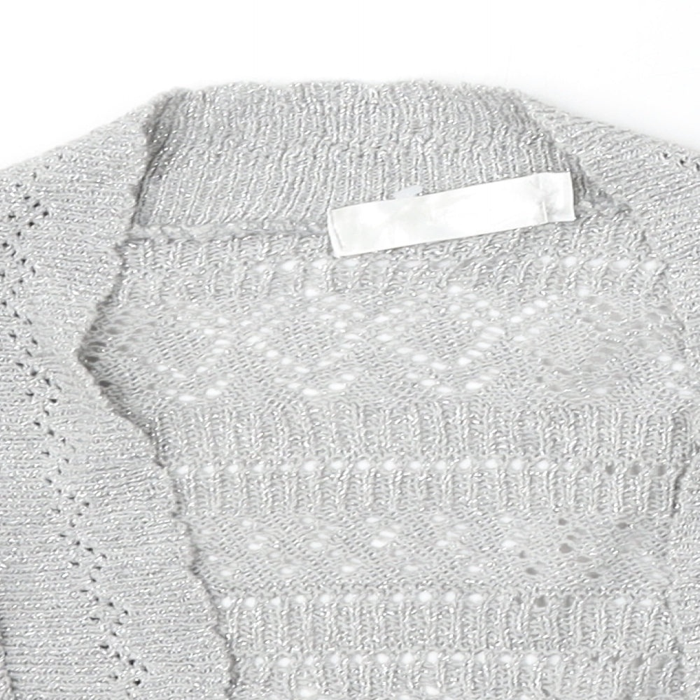 Internacionale Womens Silver V-Neck Cotton Cardigan Jumper Size 12