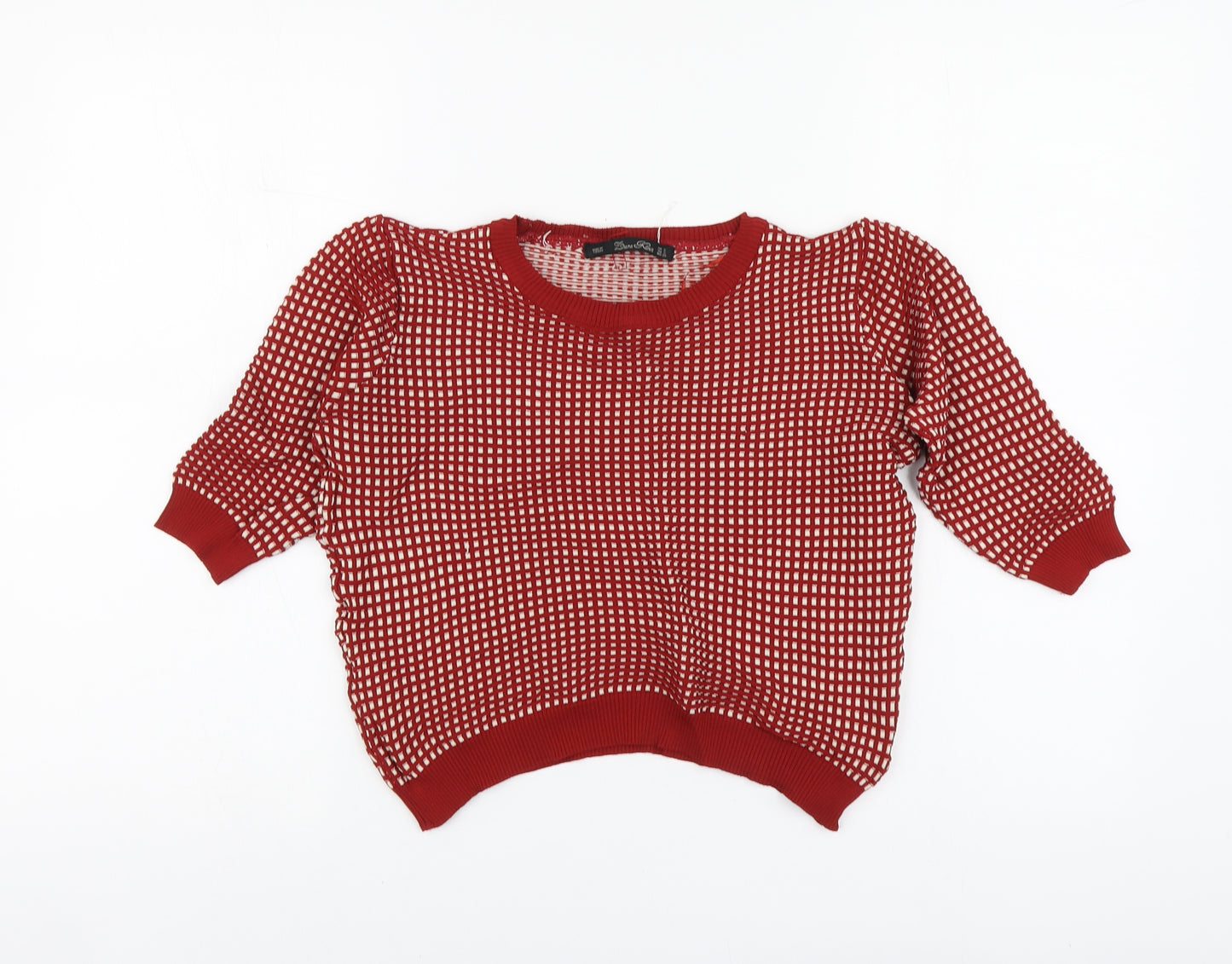 Zara Womens Red Polyester Basic T-Shirt Size S Round Neck