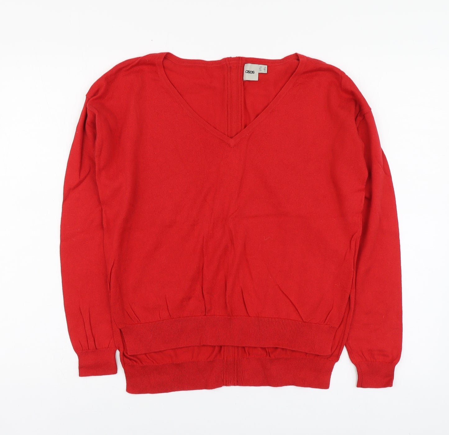 ASOS Womens Red V-Neck Cotton Pullover Jumper Size 8