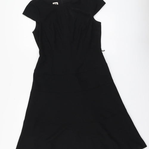 Anne Klein# Womens Black Polyester Skater Dress Size 6 Round Neck