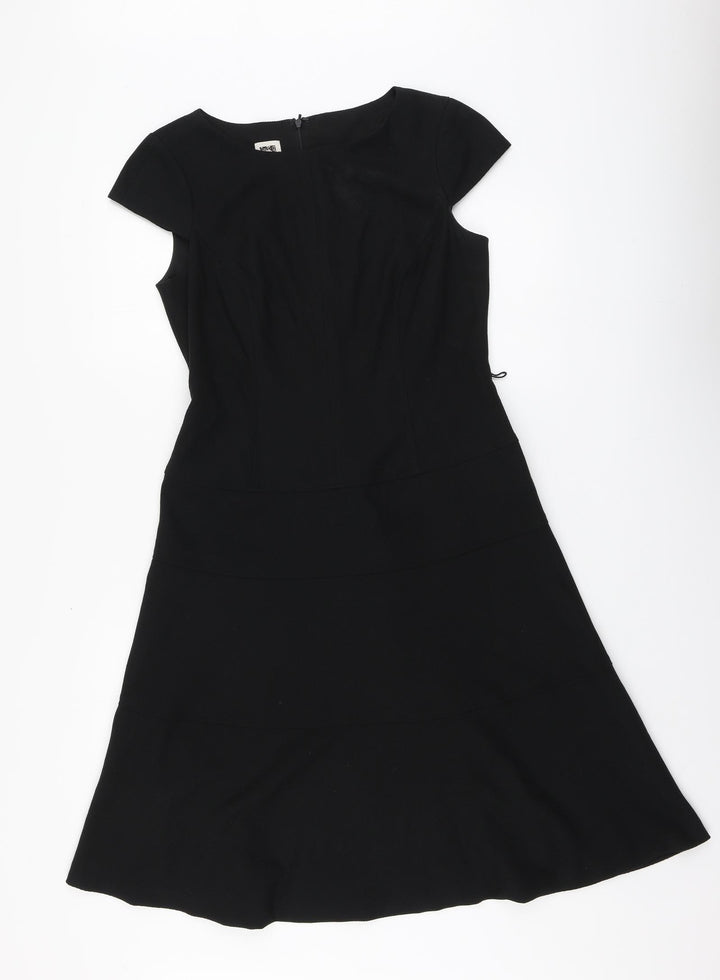 Anne Klein# Womens Black Polyester Skater Dress Size 6 Round Neck