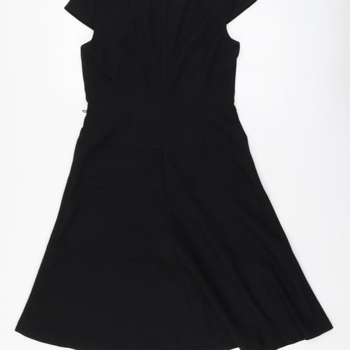 Anne Klein# Womens Black Polyester Skater Dress Size 6 Round Neck