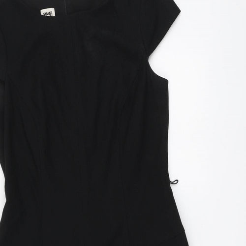 Anne Klein# Womens Black Polyester Skater Dress Size 6 Round Neck