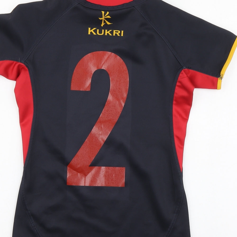 Kukri Boys Blue Geometric Polyester Basic Polo Size 13 Years Roll Neck