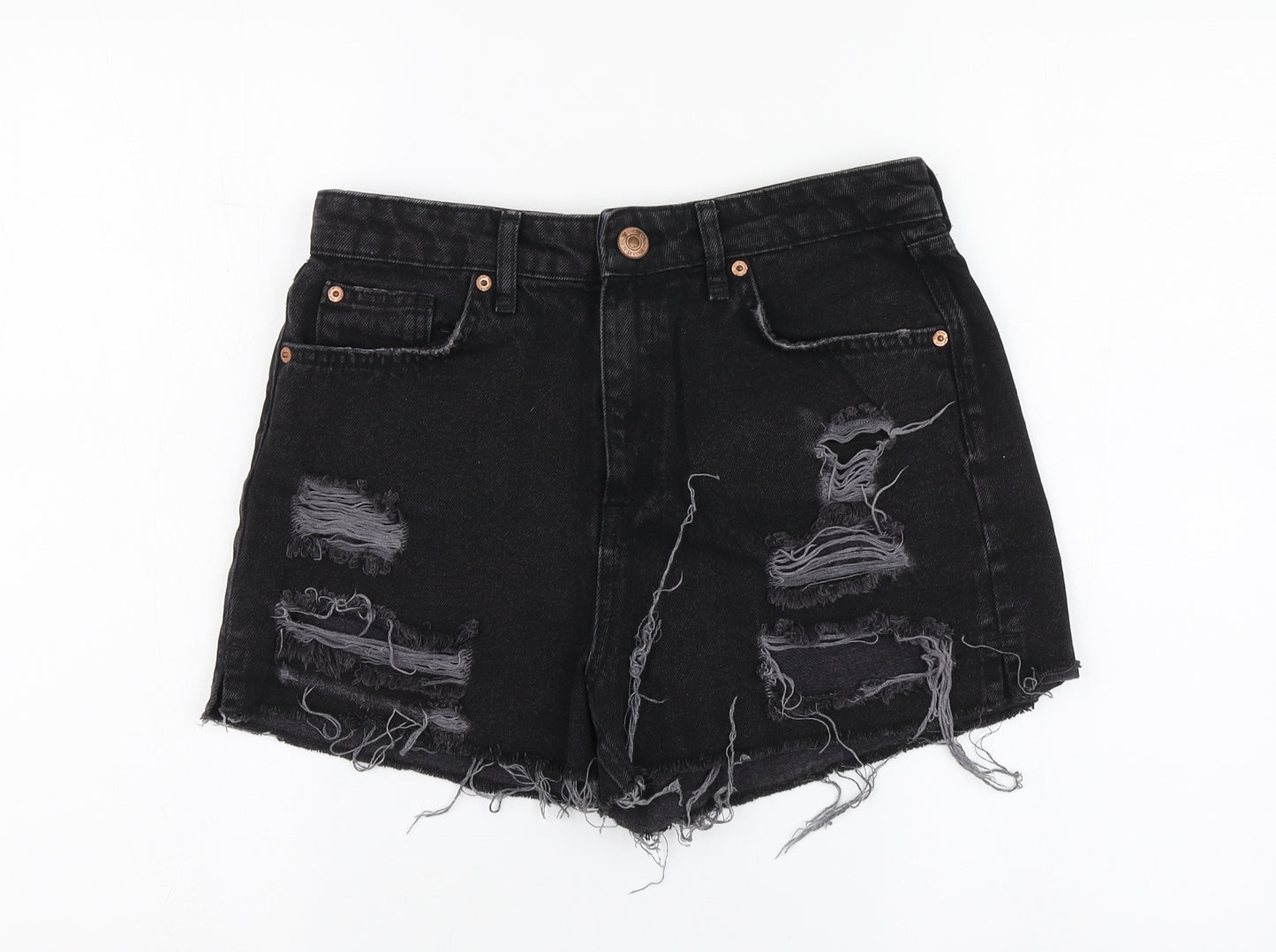 River Island Womens Black Cotton Cut-Off Shorts Size 12 L13 in Regular