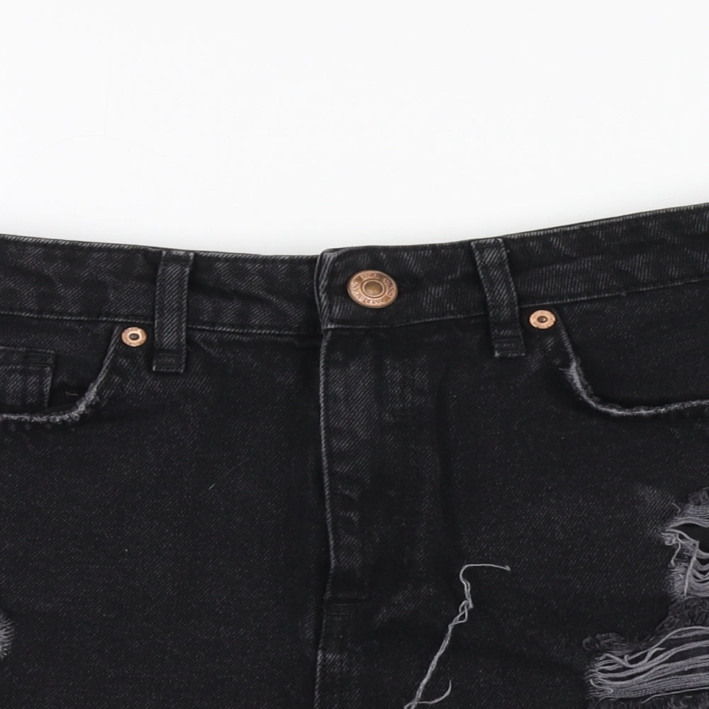 River Island Womens Black Cotton Cut-Off Shorts Size 12 L13 in Regular