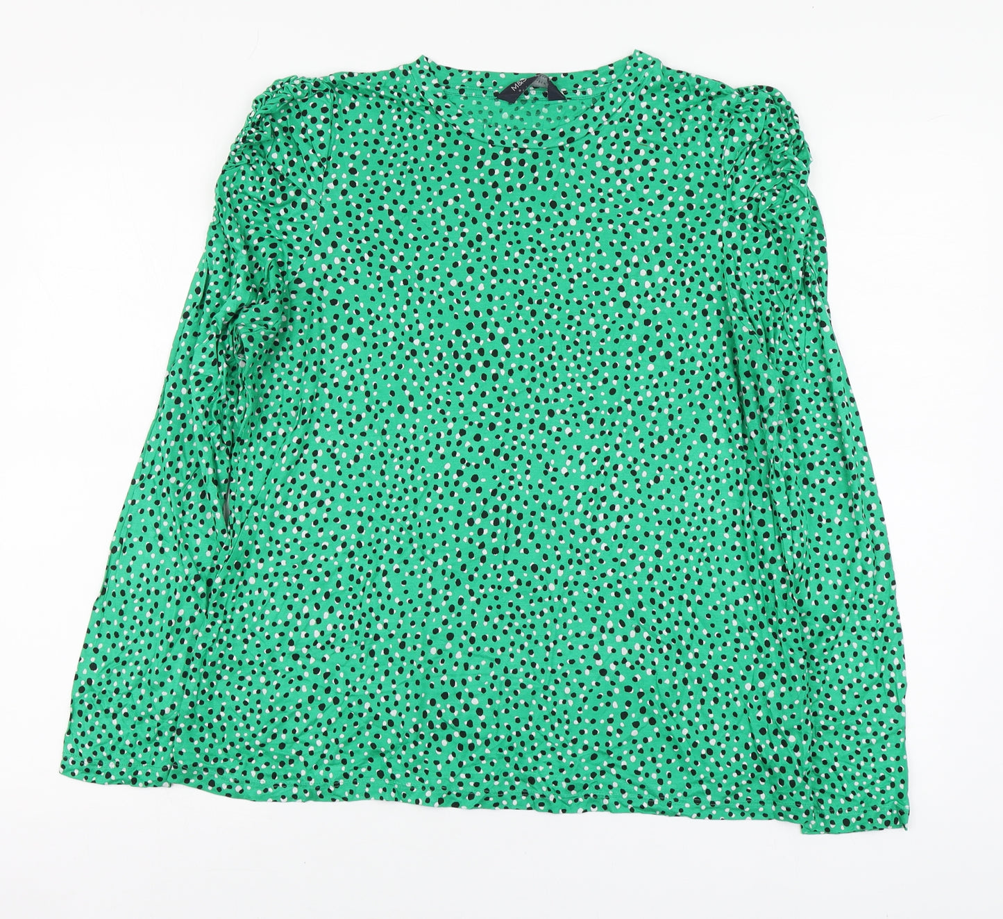 Marks and Spencer Womens Green Geometric Viscose Basic Polo Size 16 Round Neck