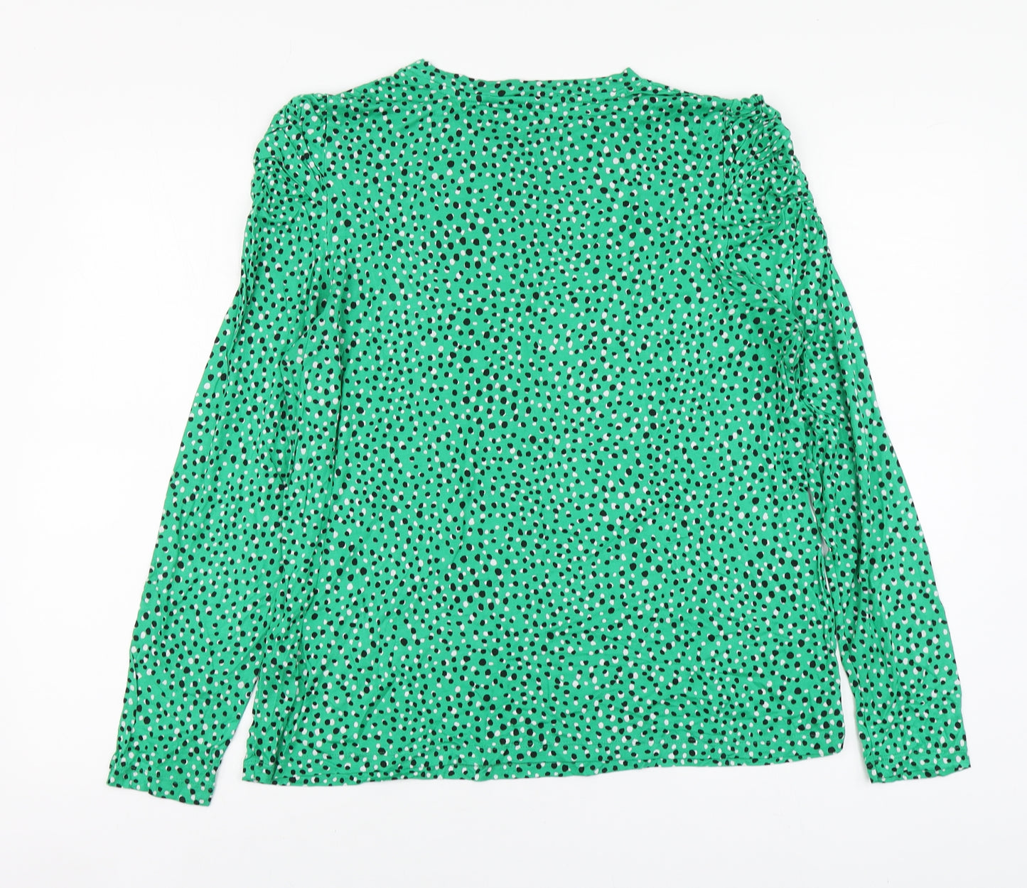 Marks and Spencer Womens Green Geometric Viscose Basic Polo Size 16 Round Neck