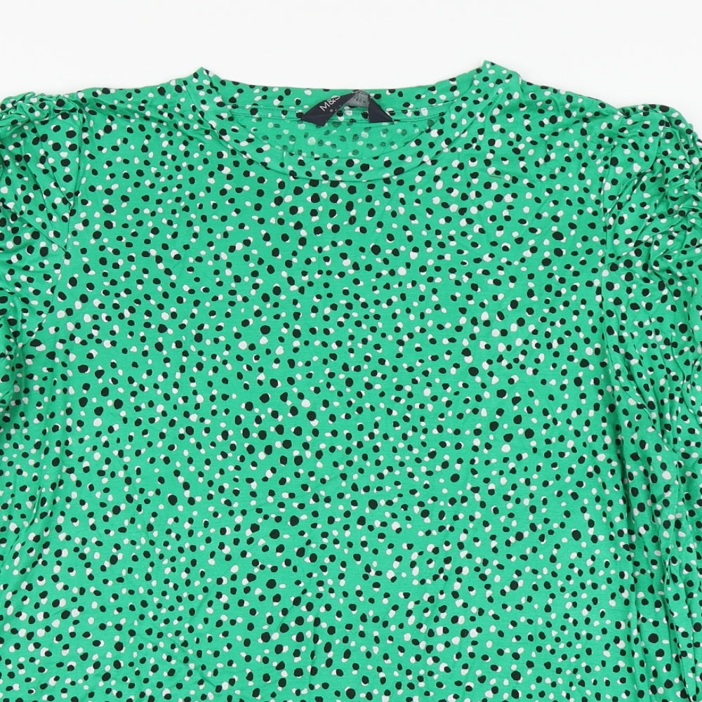 Marks and Spencer Womens Green Geometric Viscose Basic Polo Size 16 Round Neck