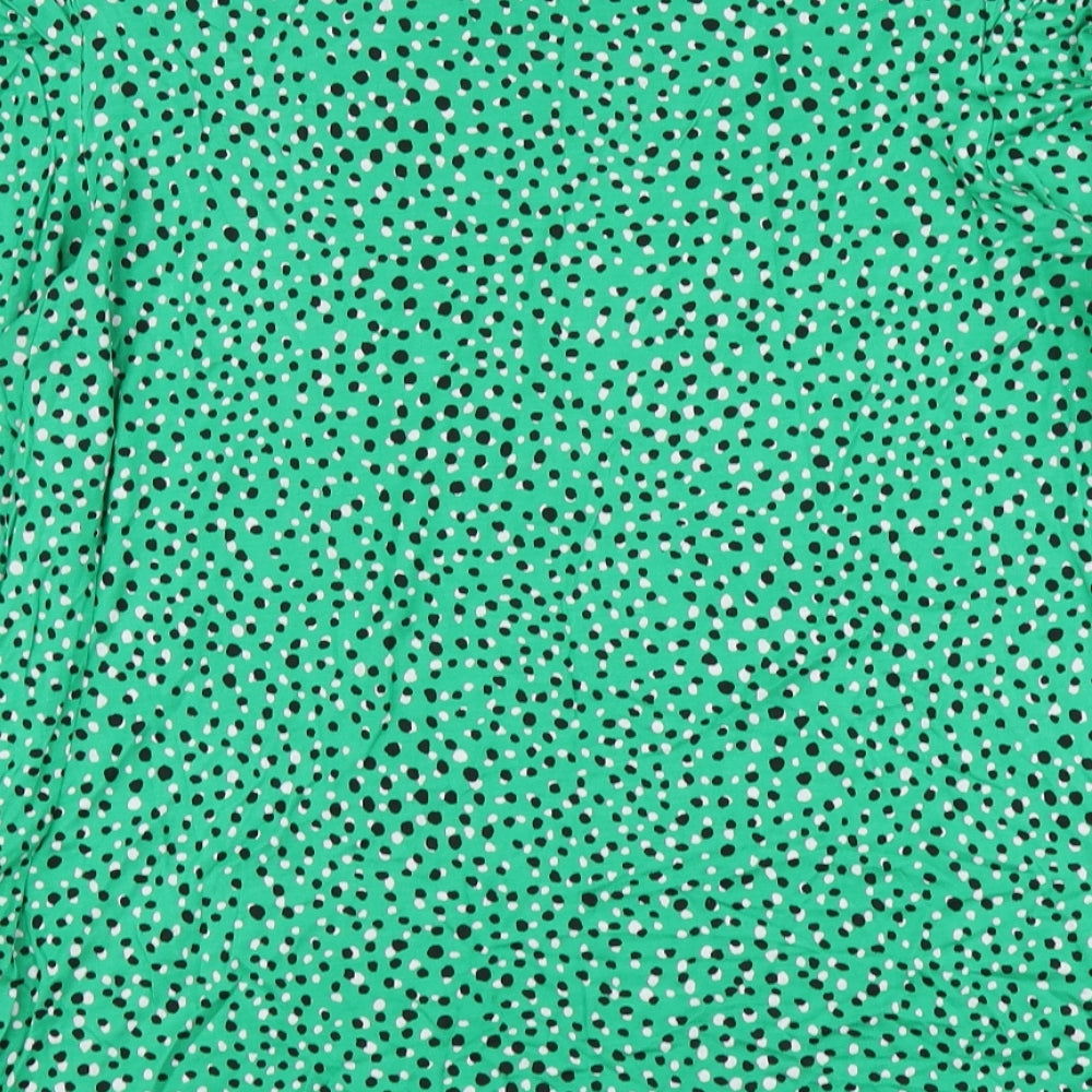 Marks and Spencer Womens Green Geometric Viscose Basic Polo Size 16 Round Neck