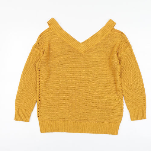 F&F Womens Yellow V-Neck Acrylic Pullover Jumper Size 8