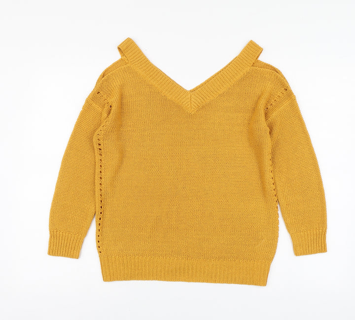 F&F Womens Yellow V-Neck Acrylic Pullover Jumper Size 8